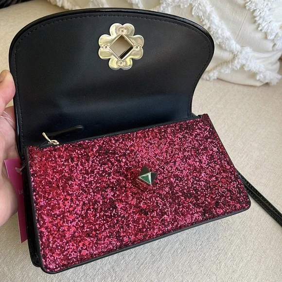 KATE SPADE Odette GLITTER MINI top handle crossbody bag blkcherry - Picture 12 of 17